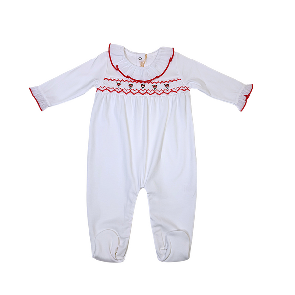 Smocked Embroidered Footie w/ Ruffle Collar