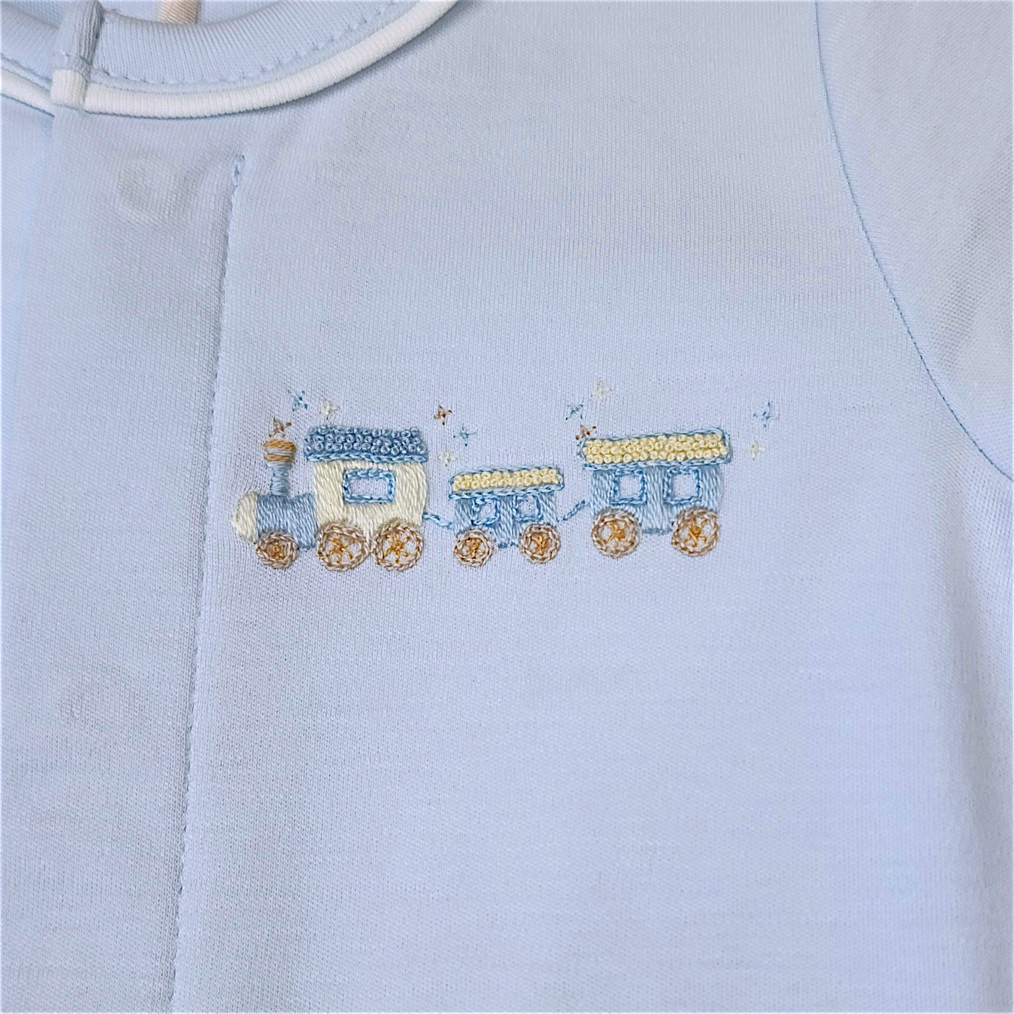 Little Train Footie with Piped Trim - Born Childrens Boutique