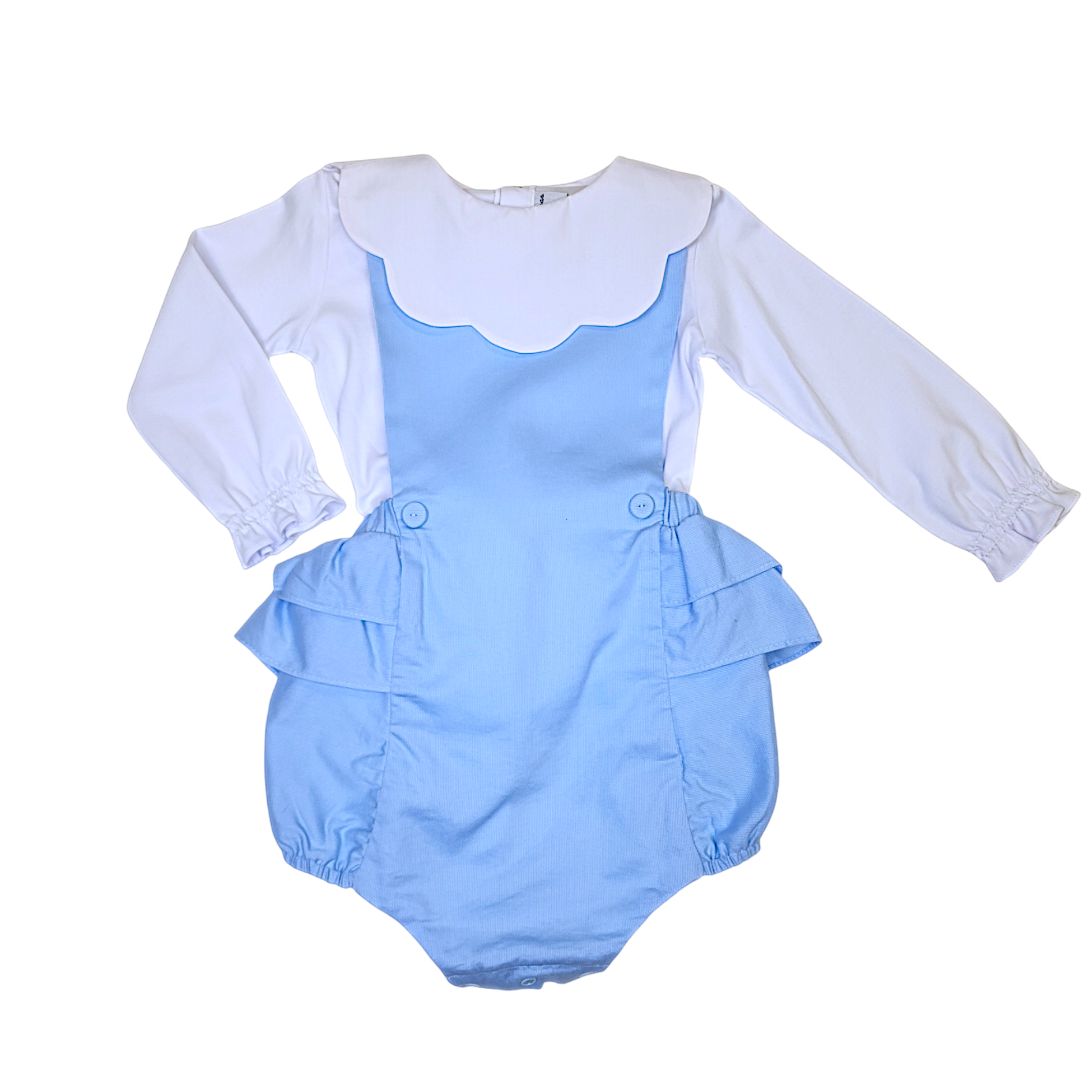 Timeless Tots Scallop Overall Set, Blue - Born Childrens Boutique