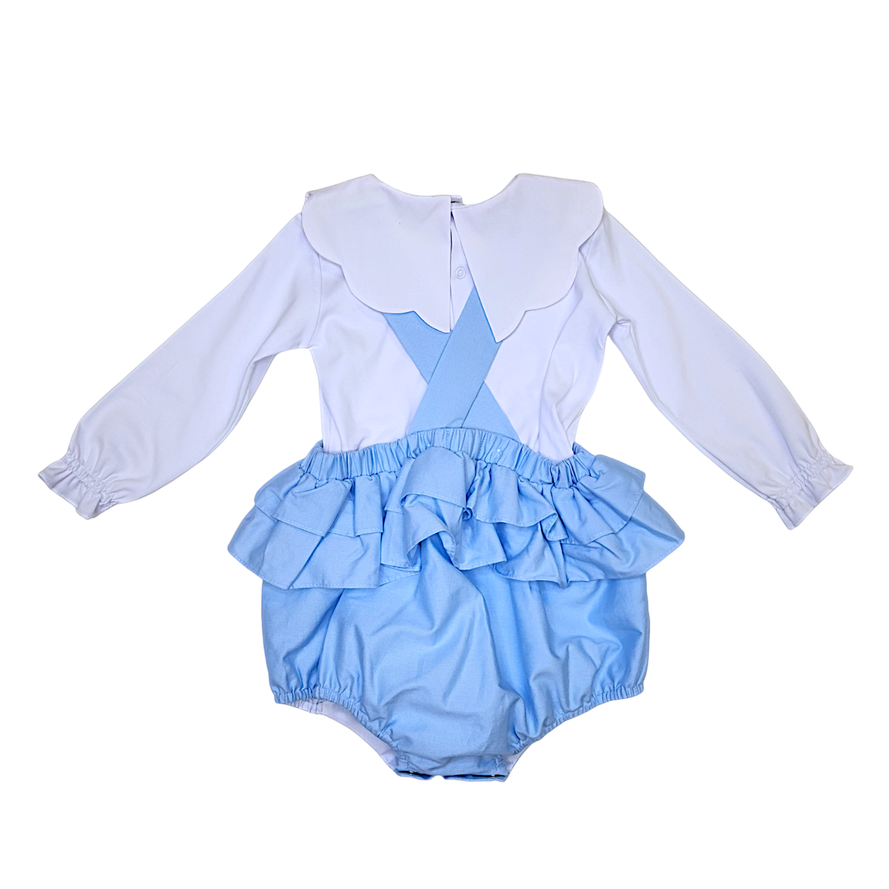 Timeless Tots Scallop Overall Set, Blue - Born Childrens Boutique