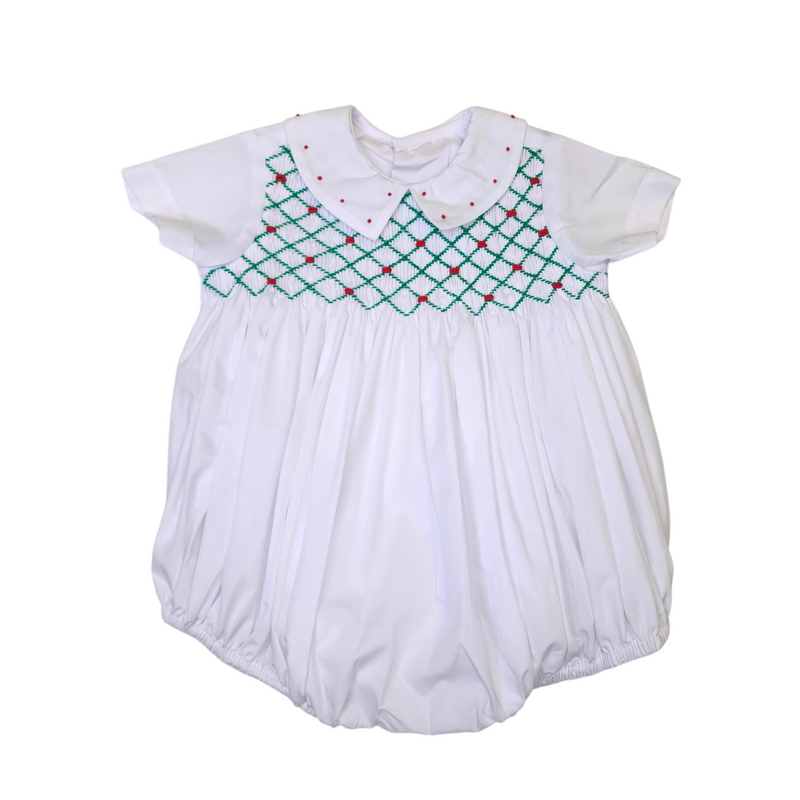 White Channing Boy Bubble Red/Green Smock