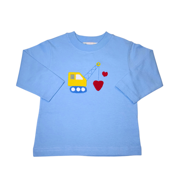 Boy LS Shirt Crane with Hearts Sky Blue