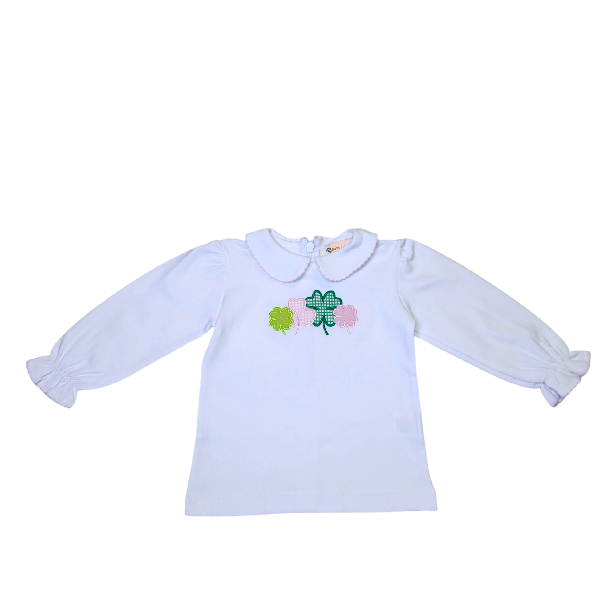 Girl LS Blouse Shamrocks White/Light Pink - Born Childrens Boutique