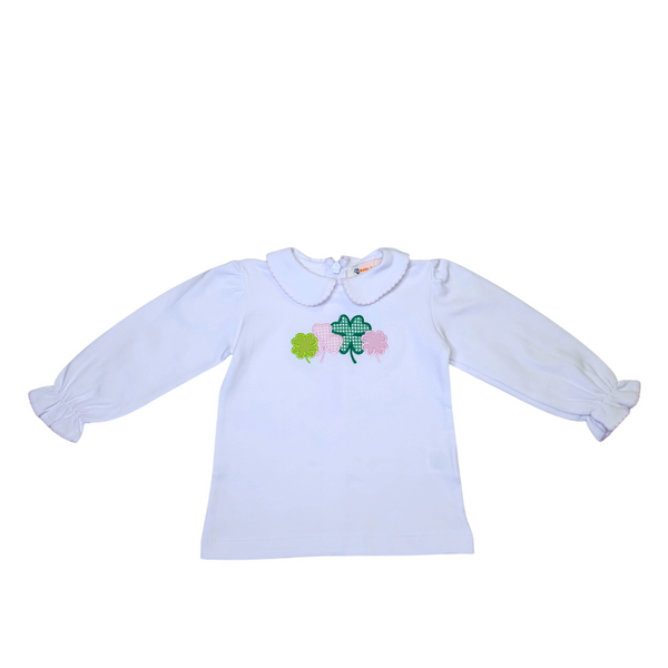 Girl LS Blouse Shamrocks White/Light Pink