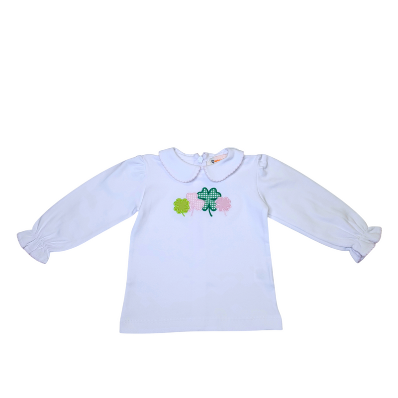 Girl LS Blouse Shamrocks White/Light Pink