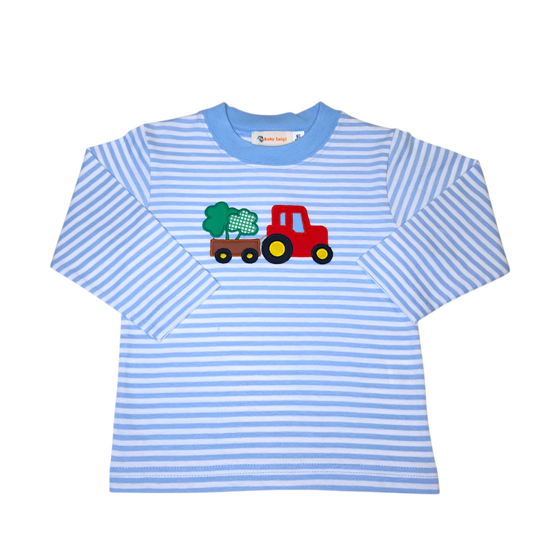 Boy LS Tractor Pulling Shamrocks Sky Blue Stripe