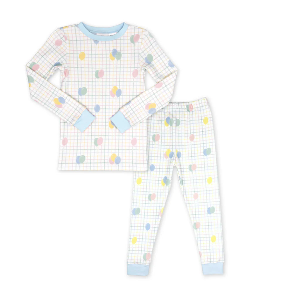 Sweet Pea PJ Set - Balloon Plaid/Blue - Born Childrens Boutique