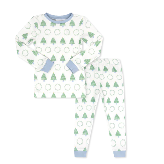 Sweet Pea PJ Set - Oh Christmas Tree/Blue