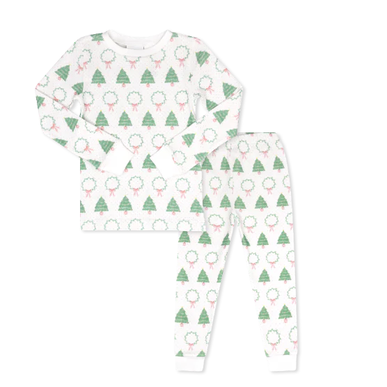 Sweet Pea PJ Set - Oh Christmas Tree/White