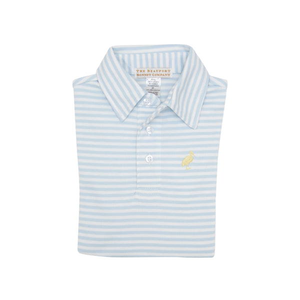 Prim & Proper Polo - Buckhead Blue Stripe with Seaside Sunny Yellow Stork