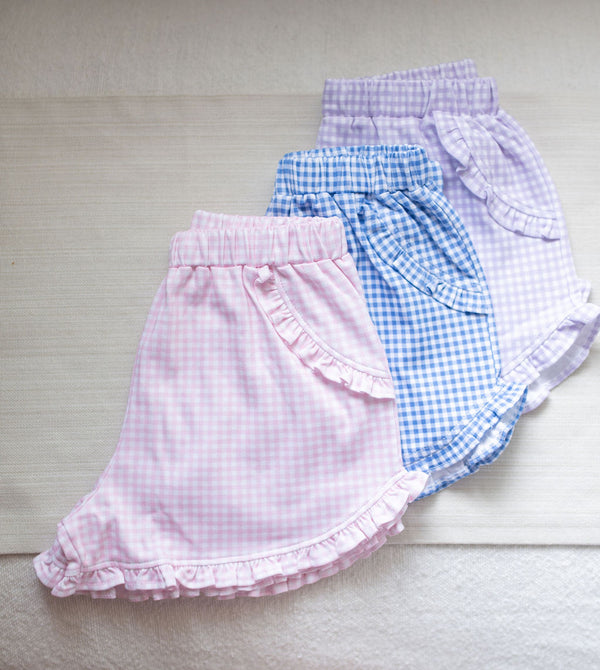 Pre-Order Kinley Ruffled Knit Short - Lavender Gingham