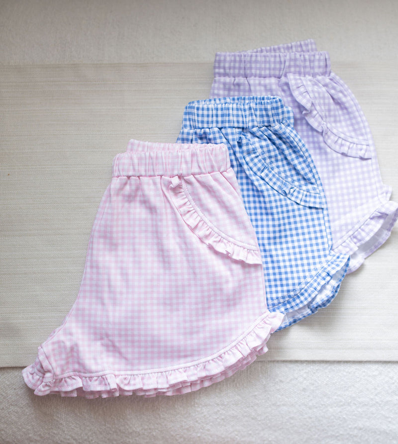 Pre-Order Kinley Ruffled Knit Short - Pink Gingham