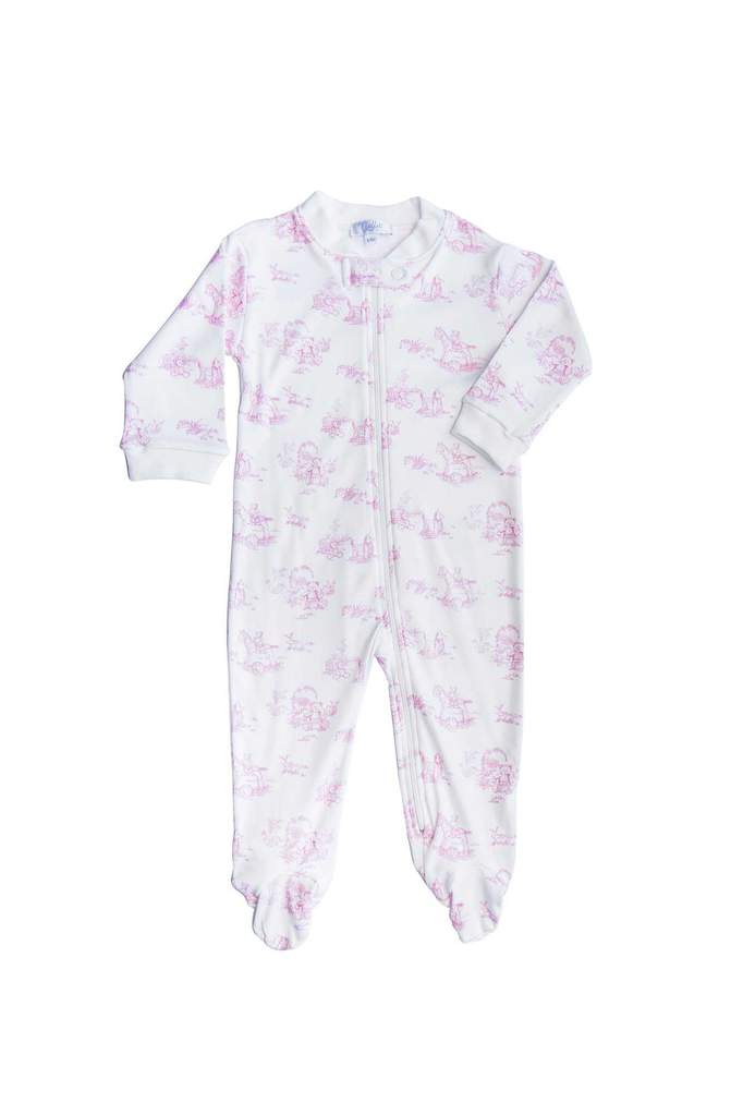 Pink Toile Zipper Footie - Born Childrens Boutique