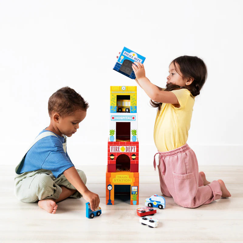 Stackables Nested Cardboard Toys & Cars Set - Busy City 10 Pc - Born Childrens Boutique