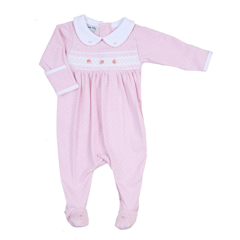 Layla and Lennox Pink Smocked Collared Girl Footie - Born Childrens Boutique