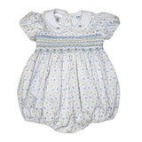 Rosie Smocked Waist Blue/Green Floral Bubble - Born Childrens Boutique