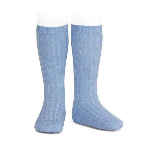 Ribbed Knee Socks French Blue | Born Childrens Boutique