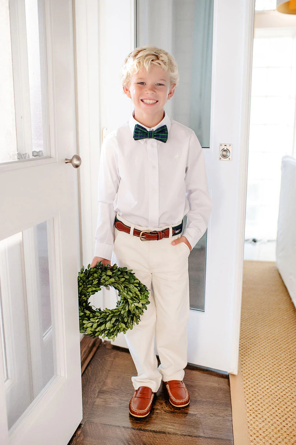 Dean's List Dress Shirt (Oxford) Worth Avenue White With Worth Avenue White Stork - Born Childrens Boutique