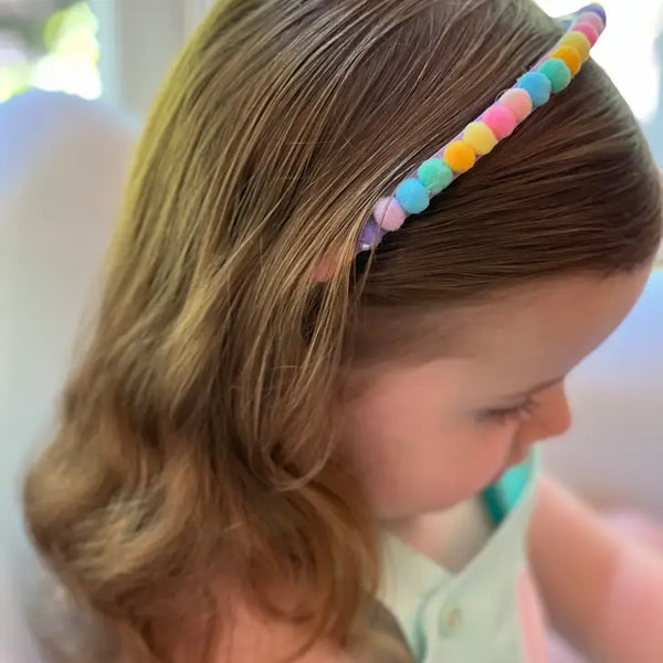 Pom Pom Headband - Pastel Rainbow - Born Childrens Boutique