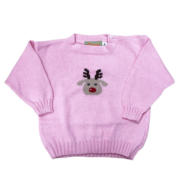 Crew Rudolph Head Lt Pink Sweater - Born Childrens Boutique