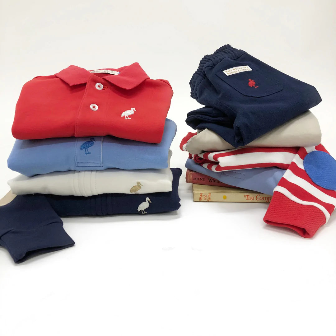 Long Sleeve Prim & Proper Polo Richmond Red With Worth Avenue White Stork - Born Childrens Boutique