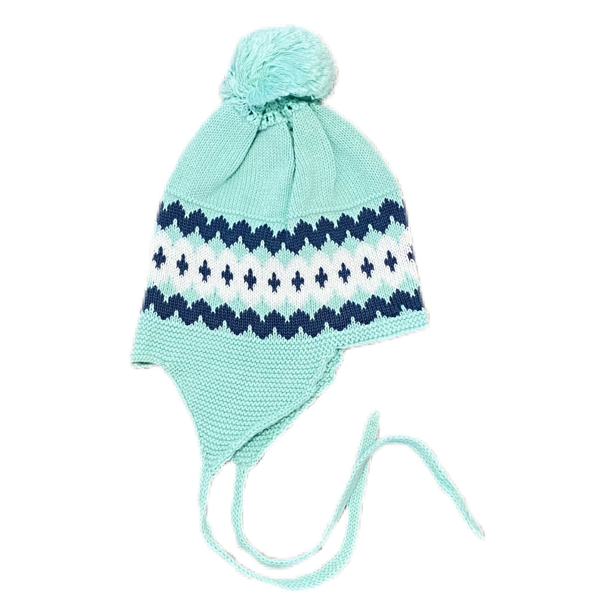 Fair Isle Pom Hat Seafoam w/ Blue - Born Childrens Boutique