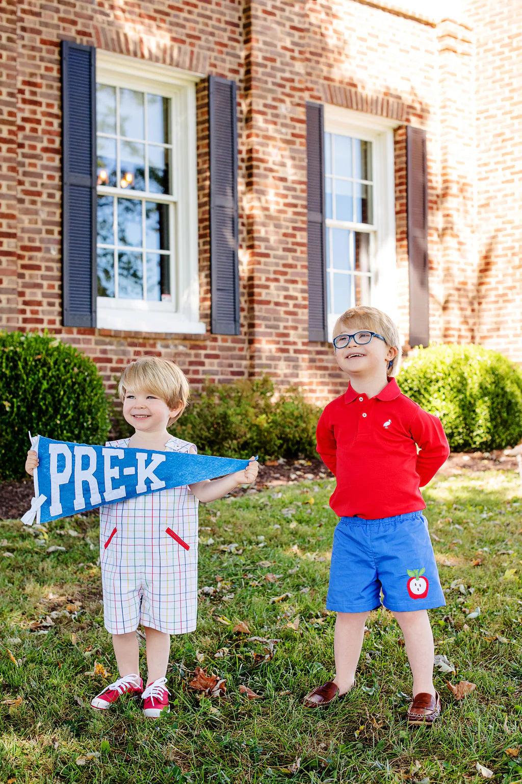 Long Sleeve Prim & Proper Polo Richmond Red With Worth Avenue White Stork - Born Childrens Boutique