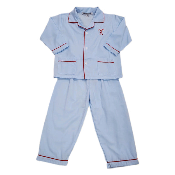 Candy Cane Embroidered Blue PJ - Born Childrens Boutique