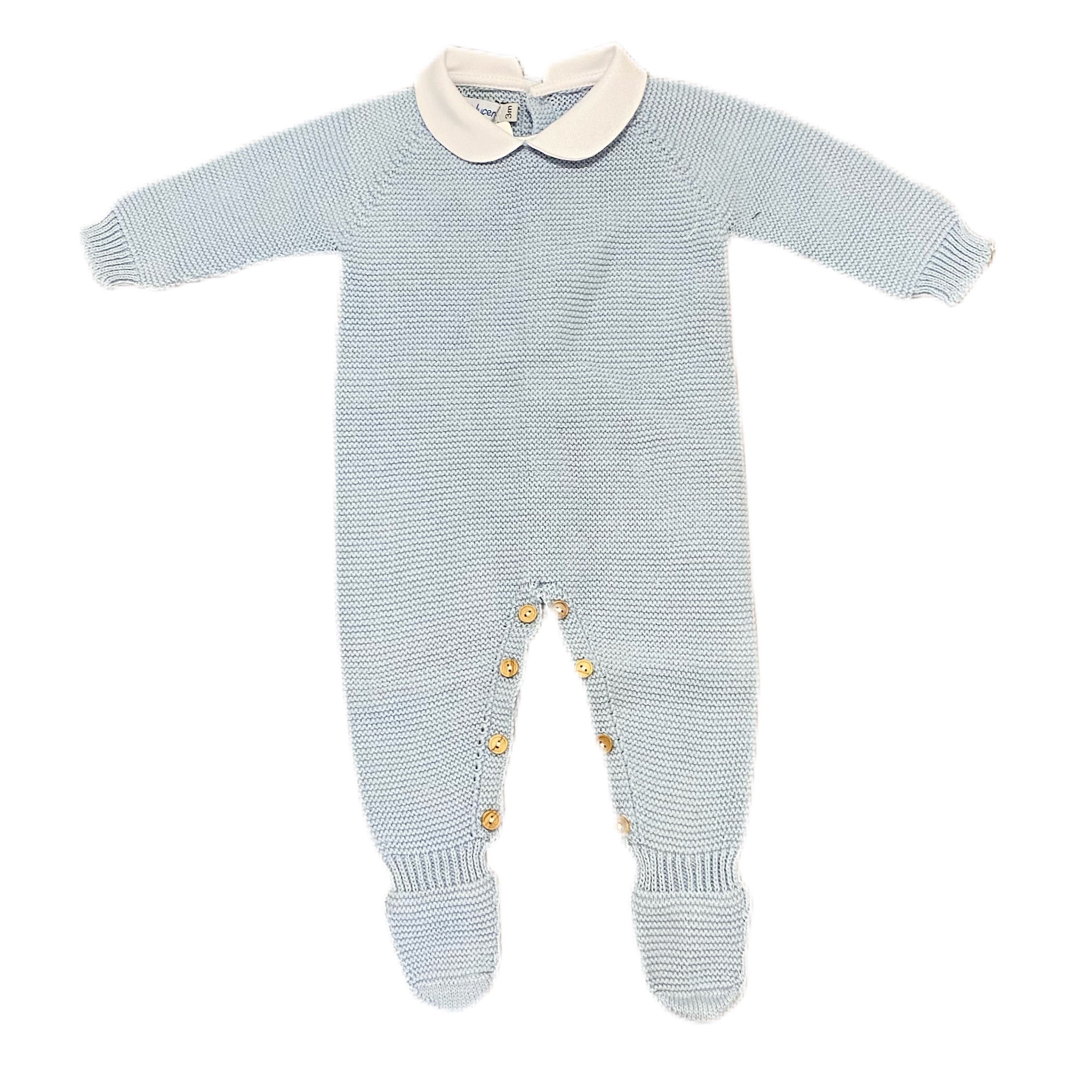 Garter Stitch Footed Romper Blue - Born Childrens Boutique