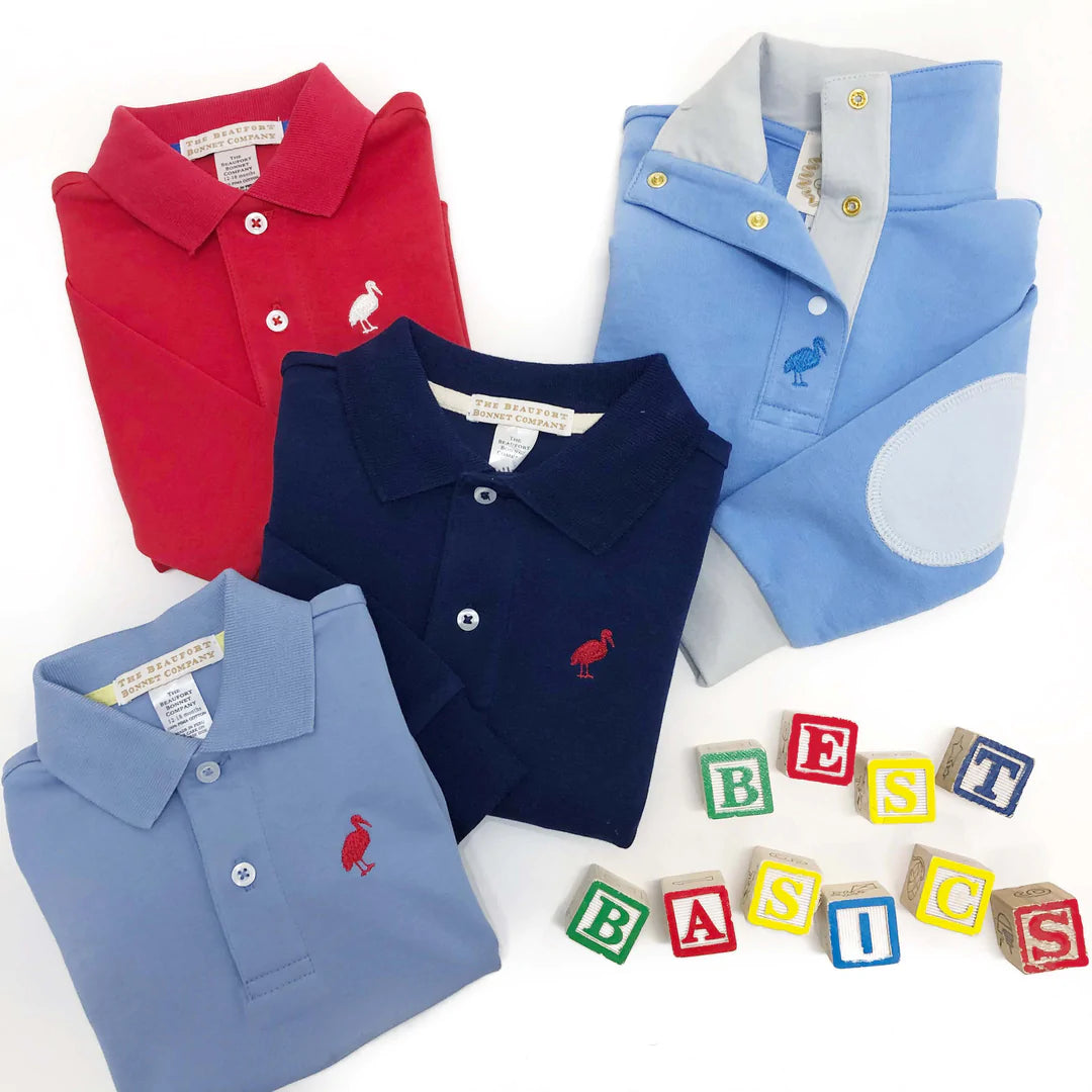 Long Sleeve Prim & Proper Polo Richmond Red With Worth Avenue White Stork - Born Childrens Boutique