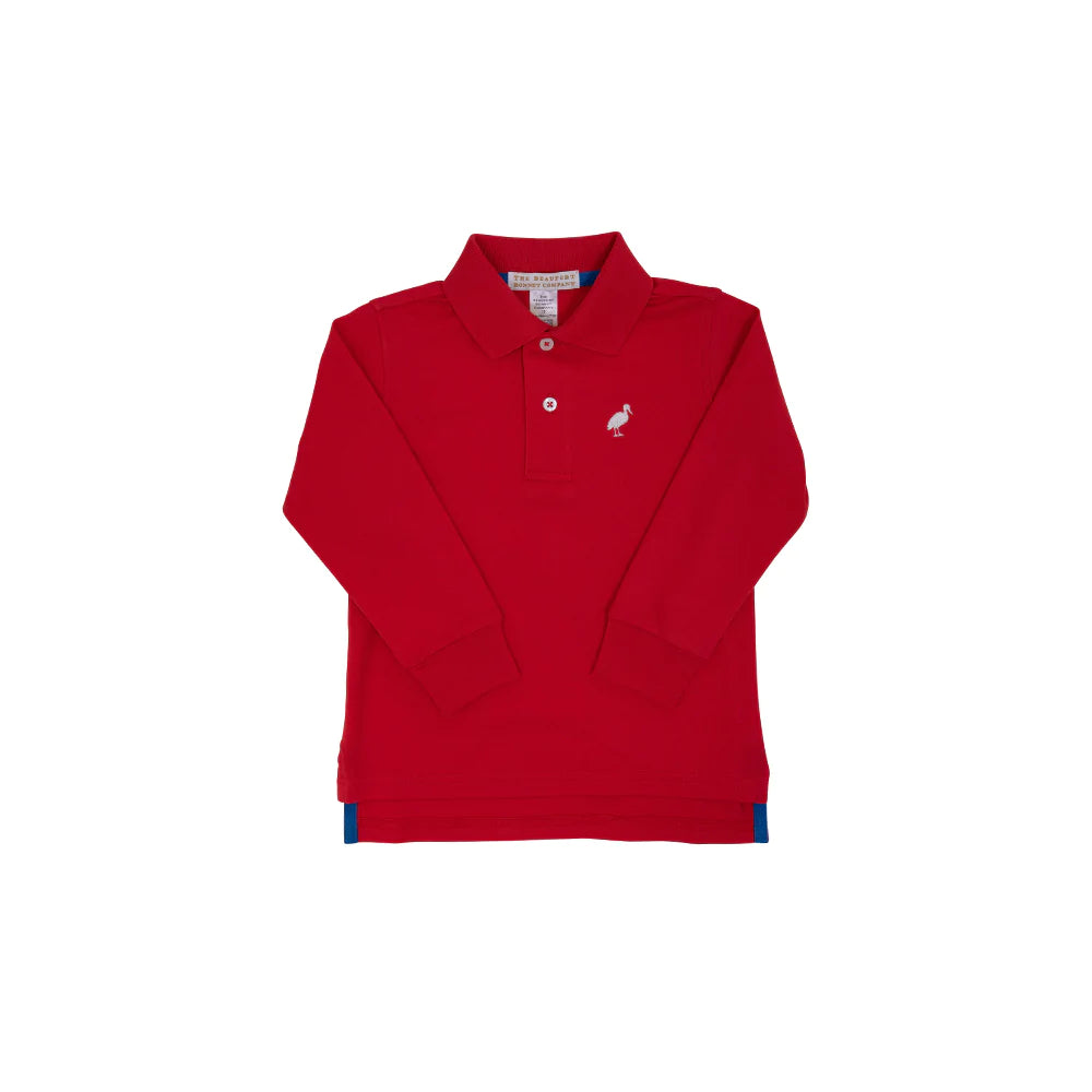 Long Sleeve Prim & Proper Polo Richmond Red With Worth Avenue White Stork - Born Childrens Boutique