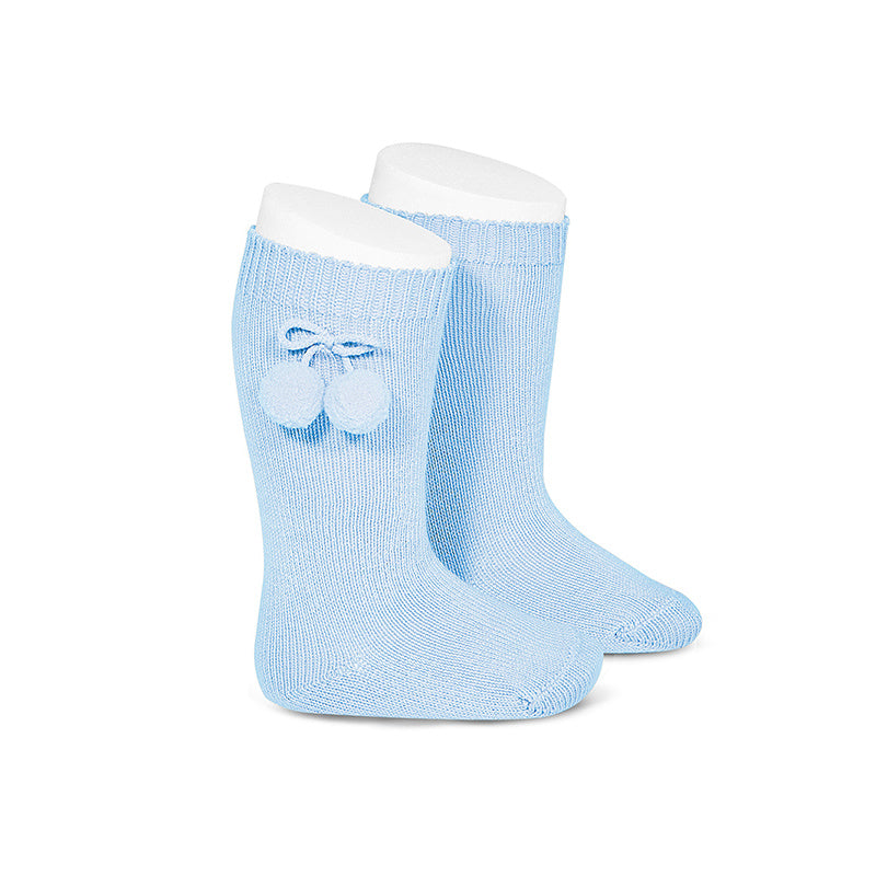 Pom Pom Knee Socks Light Blue - Born Childrens Boutique